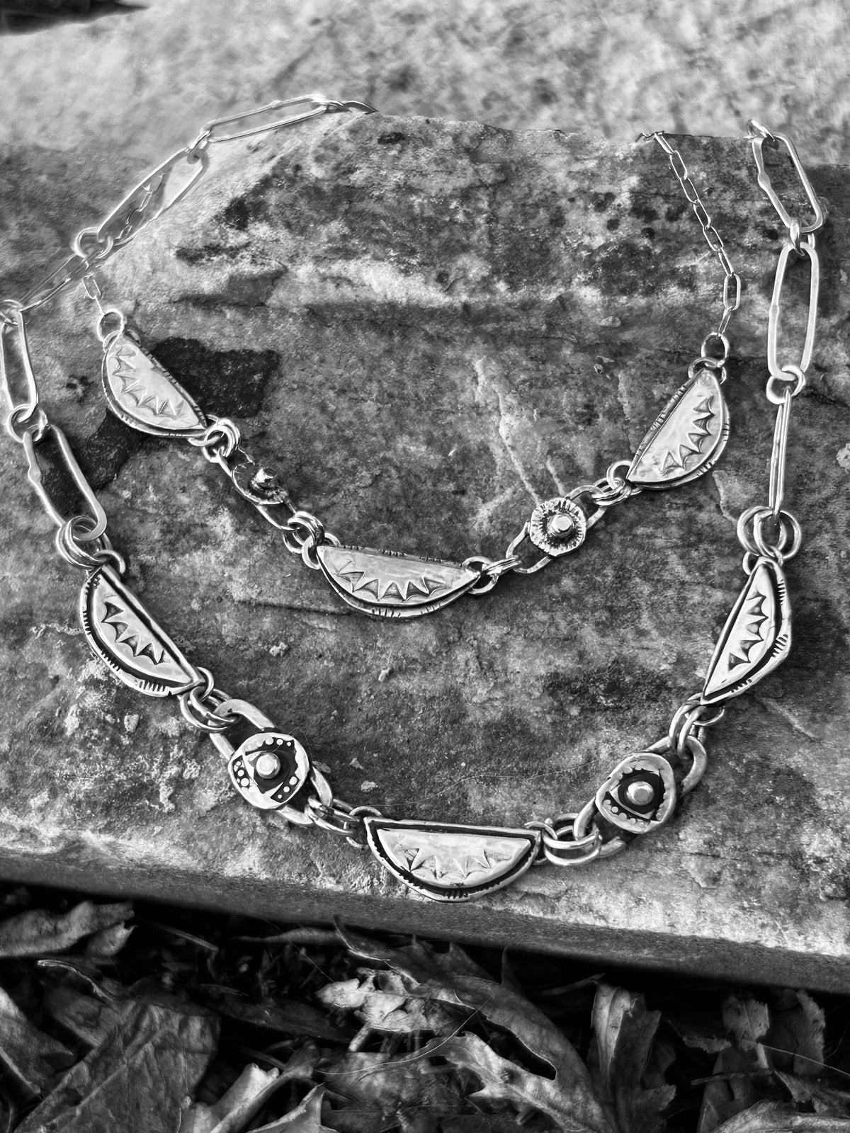 Sterling Silver Bib necklace, thin chain.