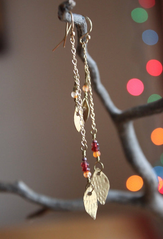Carnelian, Garnet & Brass Earrings