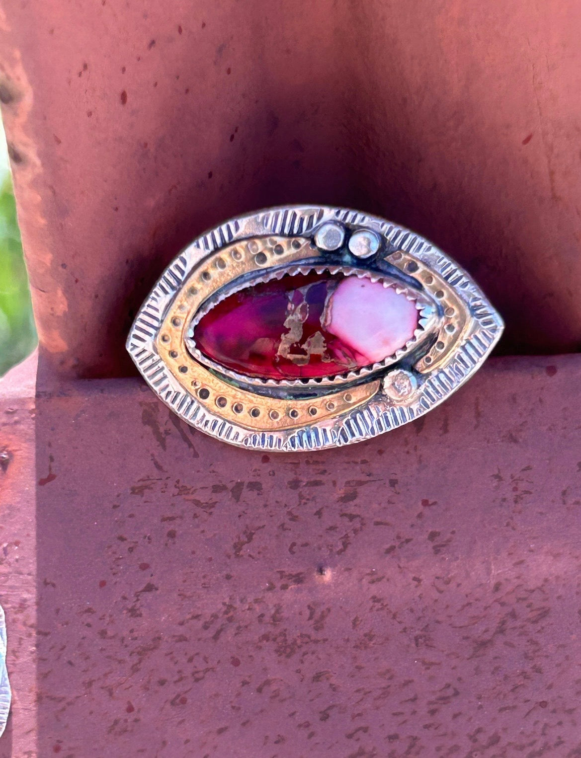 Kingman Red Dahlia Turquoise Ring