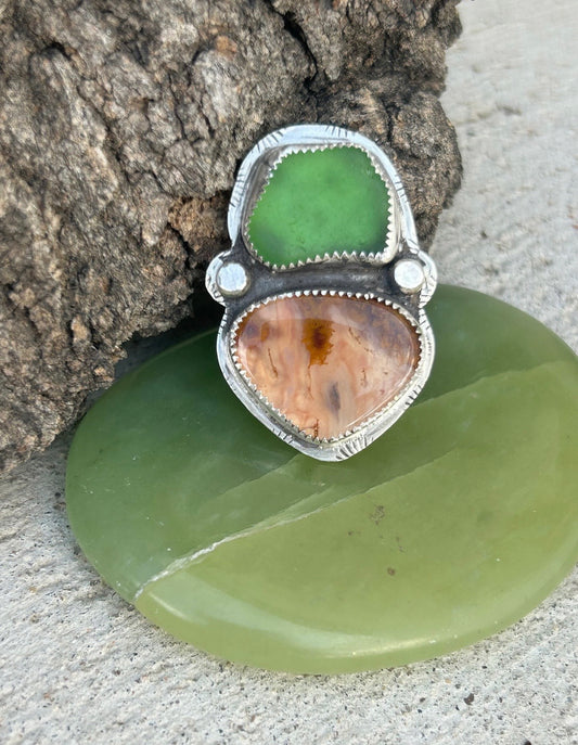 Sea glass & Durango Laguna Agate Ring