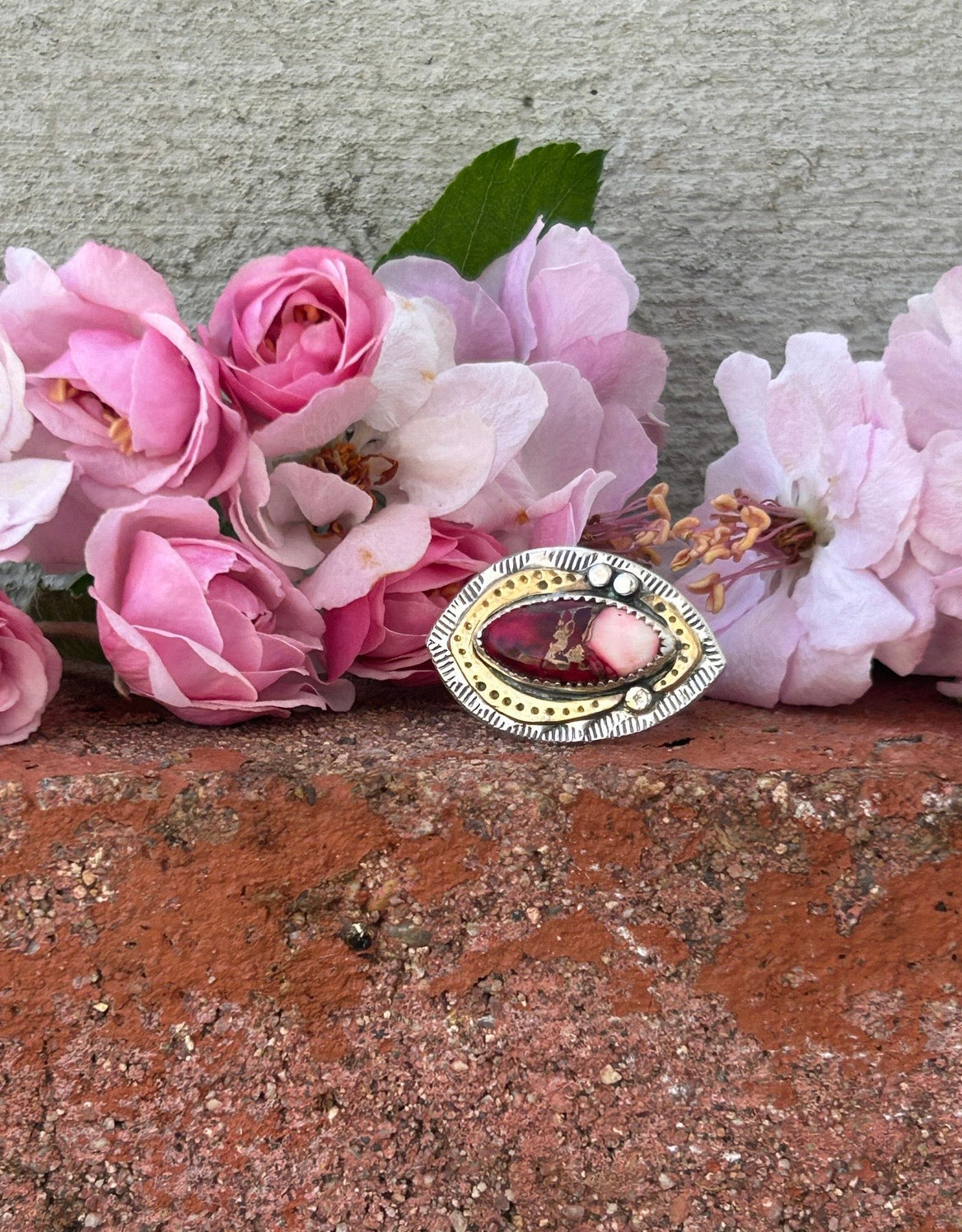 Kingman Red Dahlia Turquoise Ring
