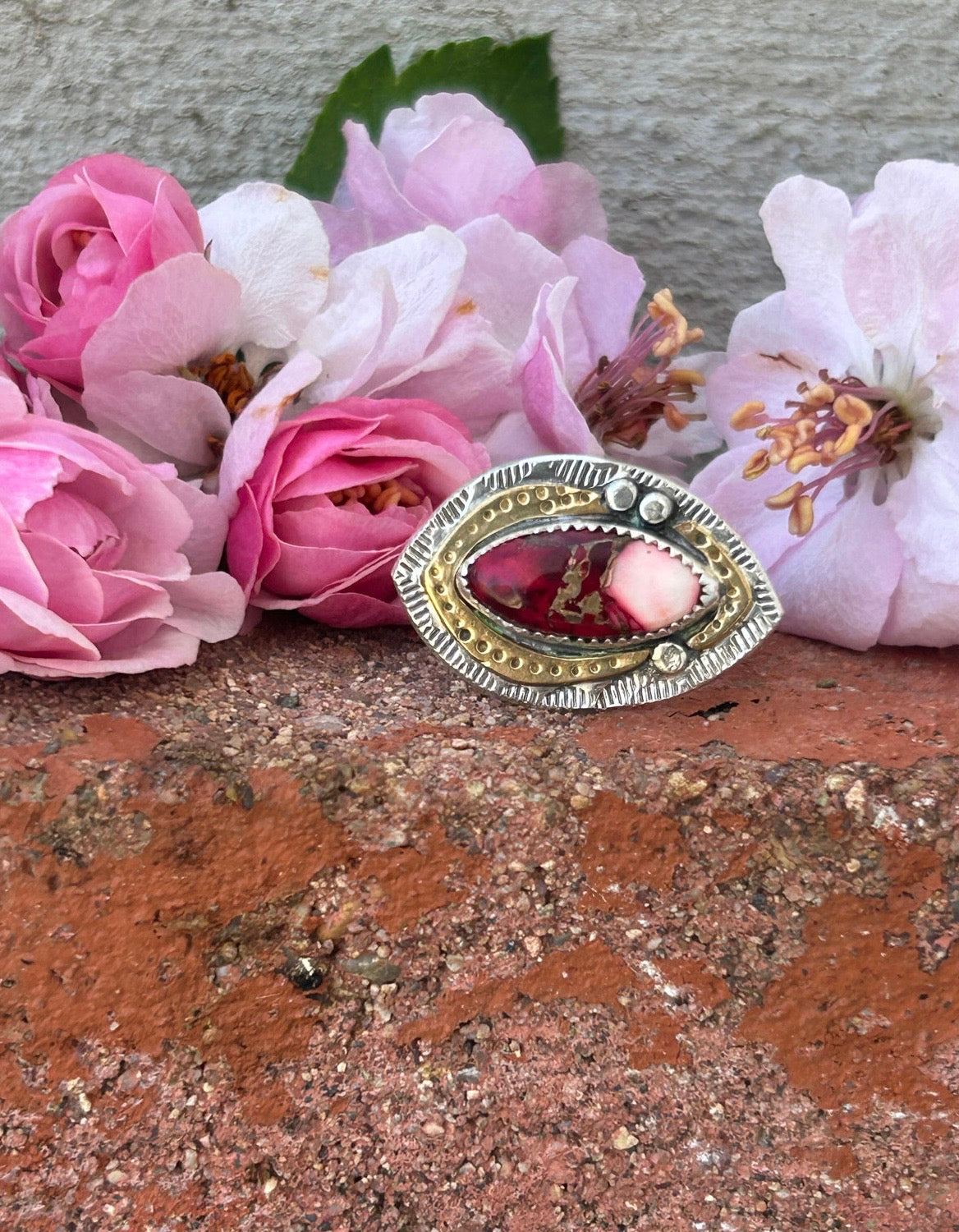 Kingman Red Dahlia Turquoise Ring
