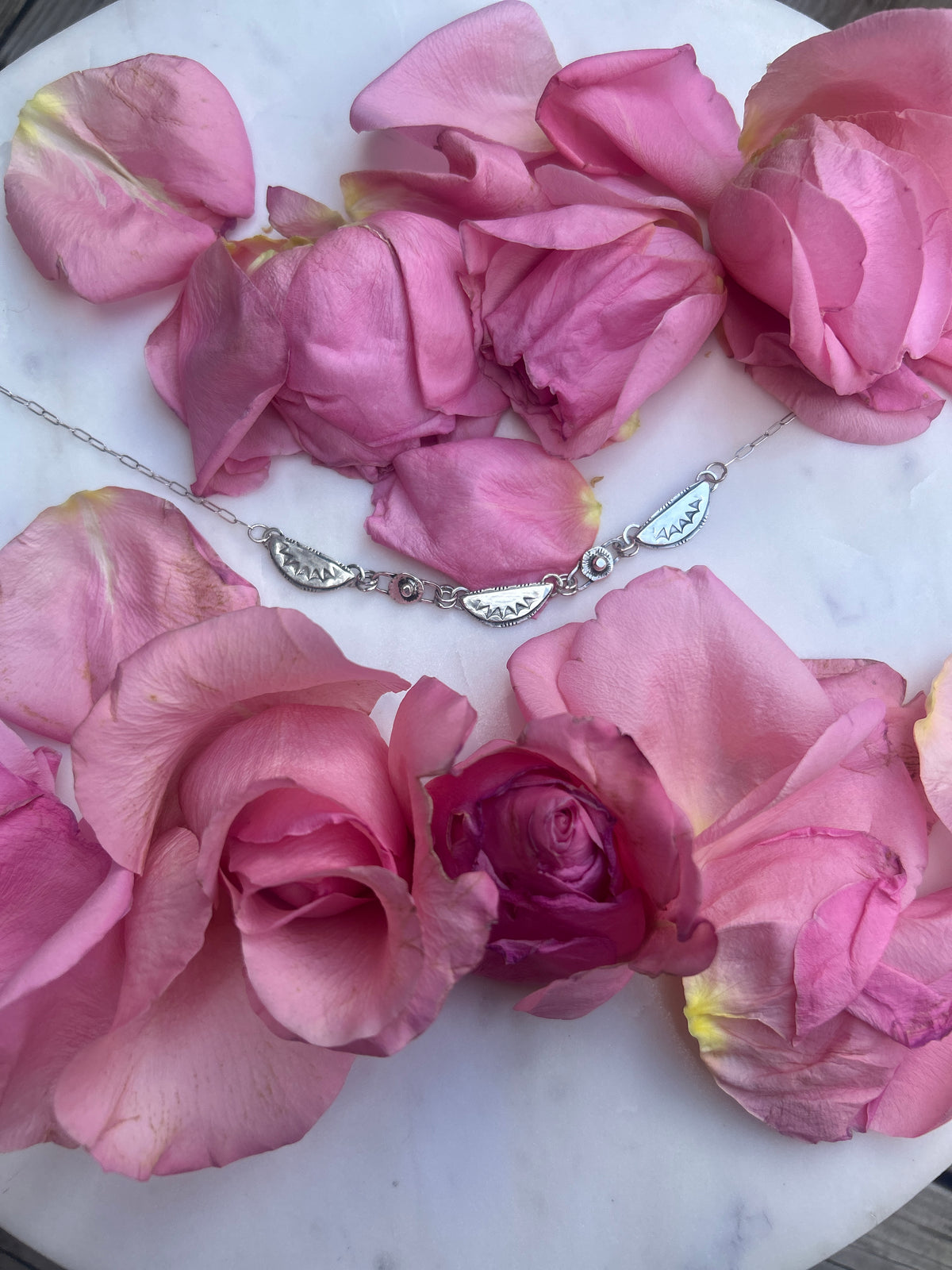 Sterling Silver Bib necklace, thin chain.