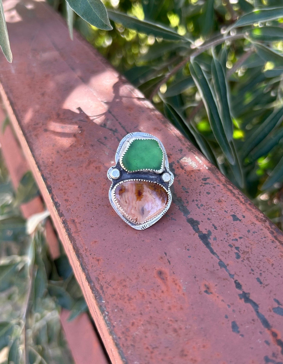 Sea glass & Durango Laguna Agate Ring