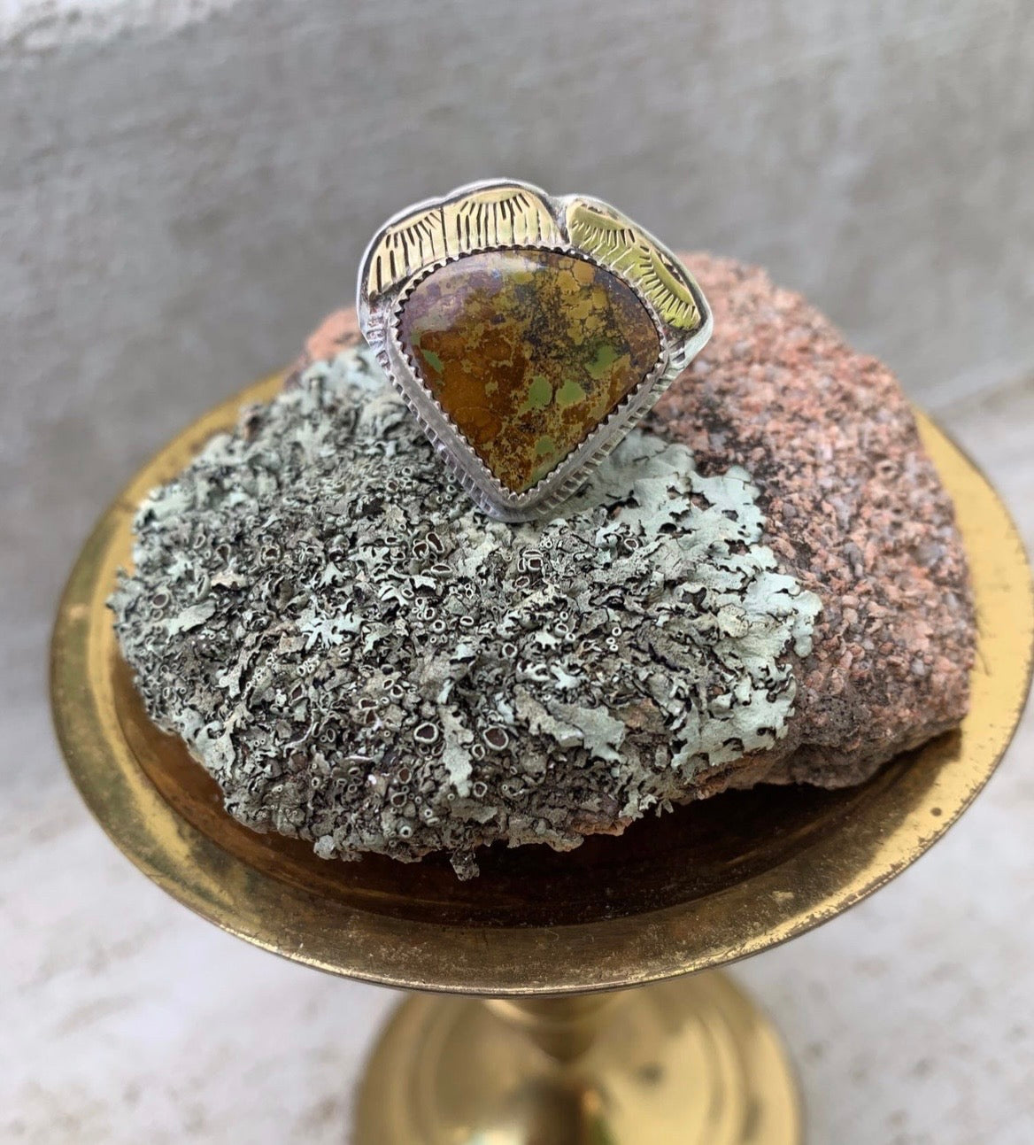 Turquoise & Brass Triangle Ring.