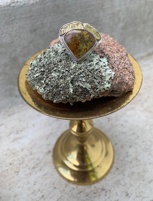Turquoise & Brass Triangle Ring.