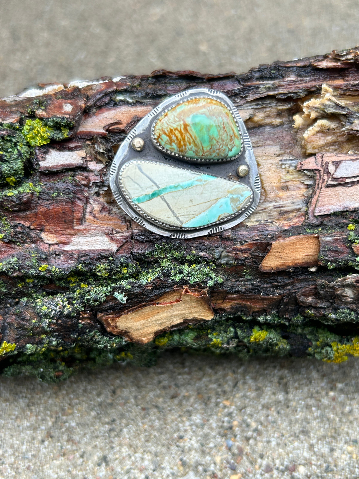 Double Variscite Silver & 14k Gold details Ring