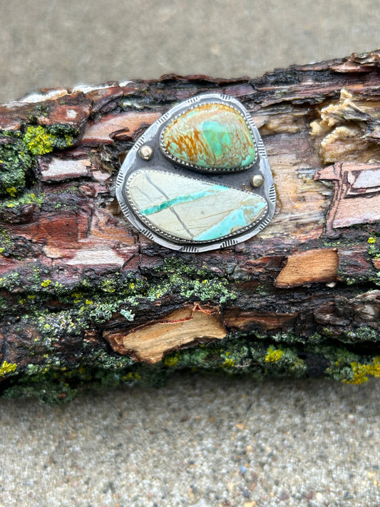 Double Variscite Silver & 14k Gold details Ring