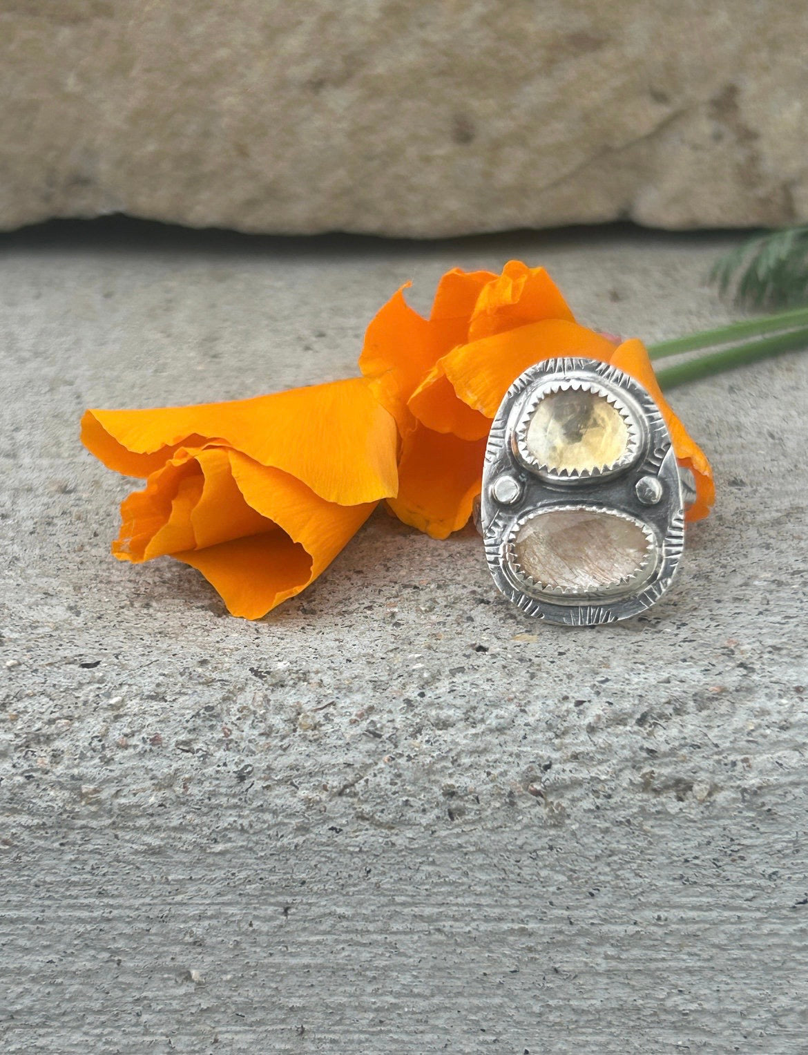 Rutilated Quartz & Citrine Ring