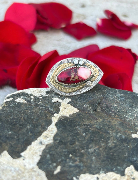 Kingman Red Dahlia Turquoise Ring