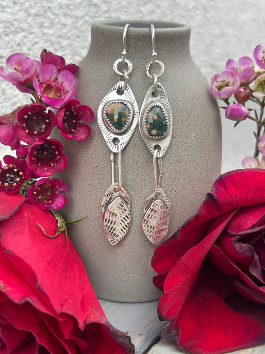 Ocean Jasper & Sterling Silver Feather Earrings.