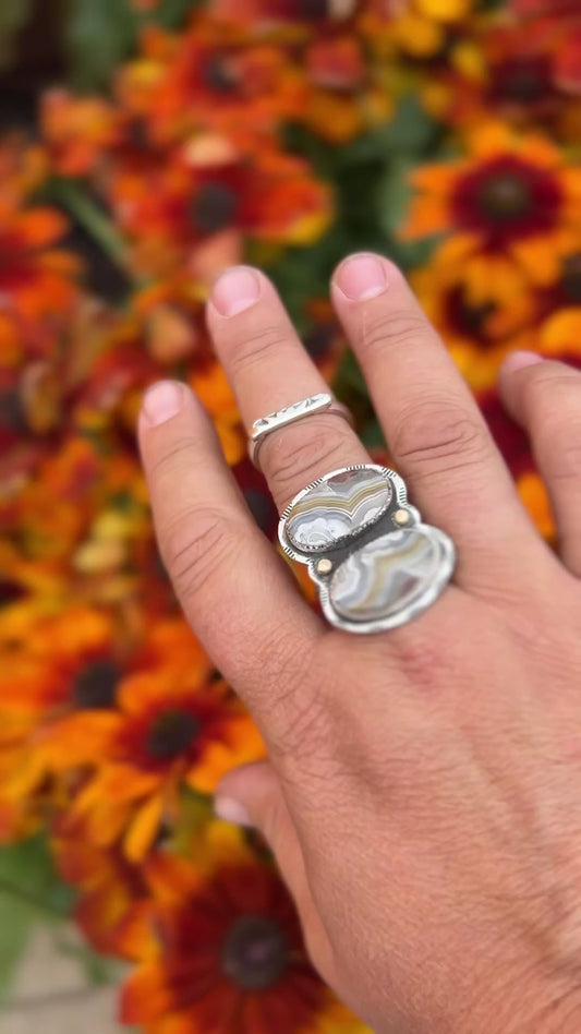 Crazy Lace Agate Gold & Silver Ring