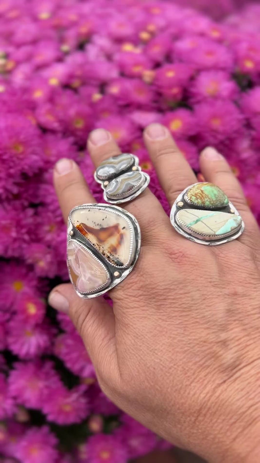 Double Variscite Silver & 14k Gold details Ring